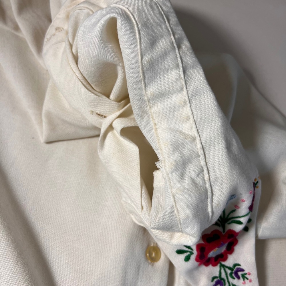 Vintage 70s Top Size M Ivory Embroidered Button Down Western Rockabilly Country - Picture 4 of 7